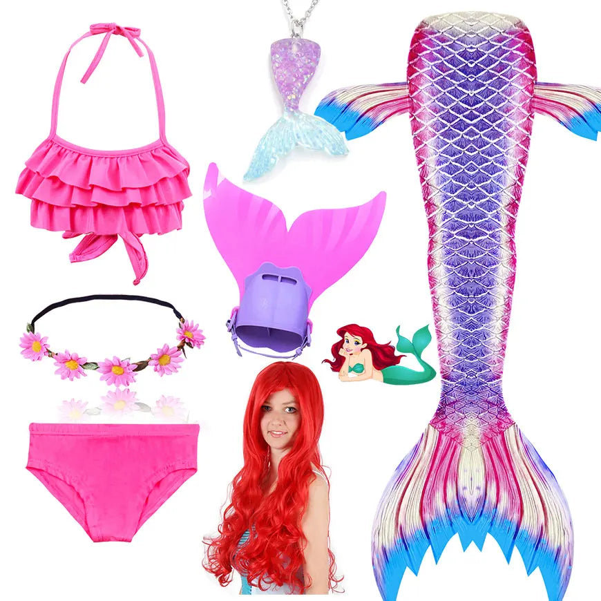 Fantasia Infantil Ariel de A pequena Sereia com Nadadeira e Cabelo