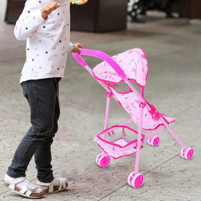 Carrinho de Bonecas Rosa com Cesta