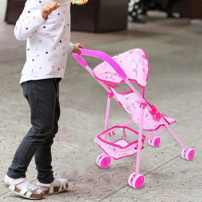 Carrinho de Bonecas Rosa com Cesta