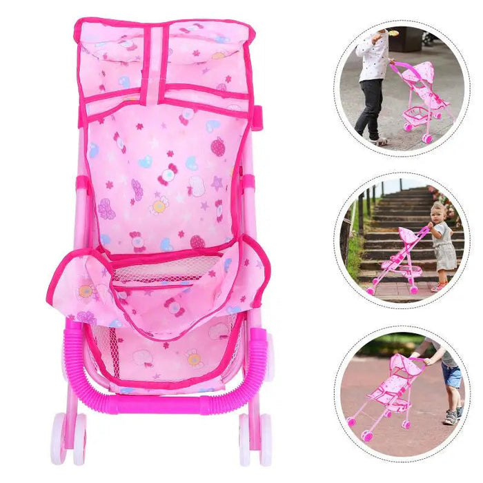 Carrinho de Bonecas Rosa com Cesta