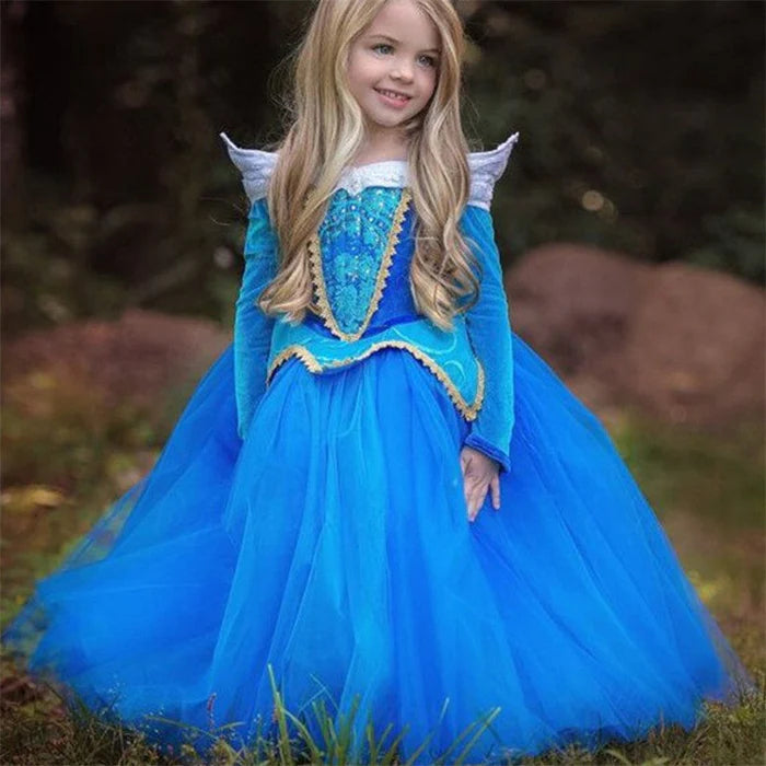 Fantasia Infantil Vestido Aurora Azul Clássico - A Bela Adormecida