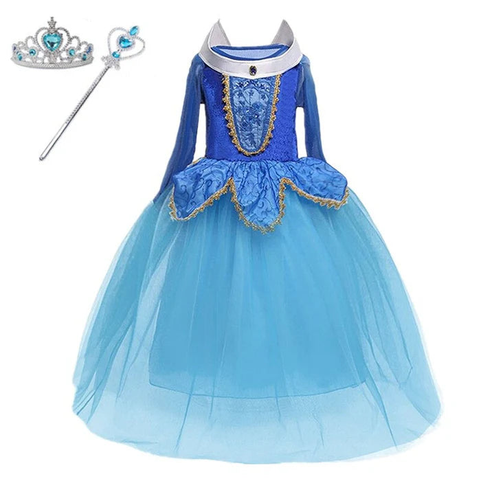 Fantasia Infantil Vestido Aurora Azul Clássico - A Bela Adormecida